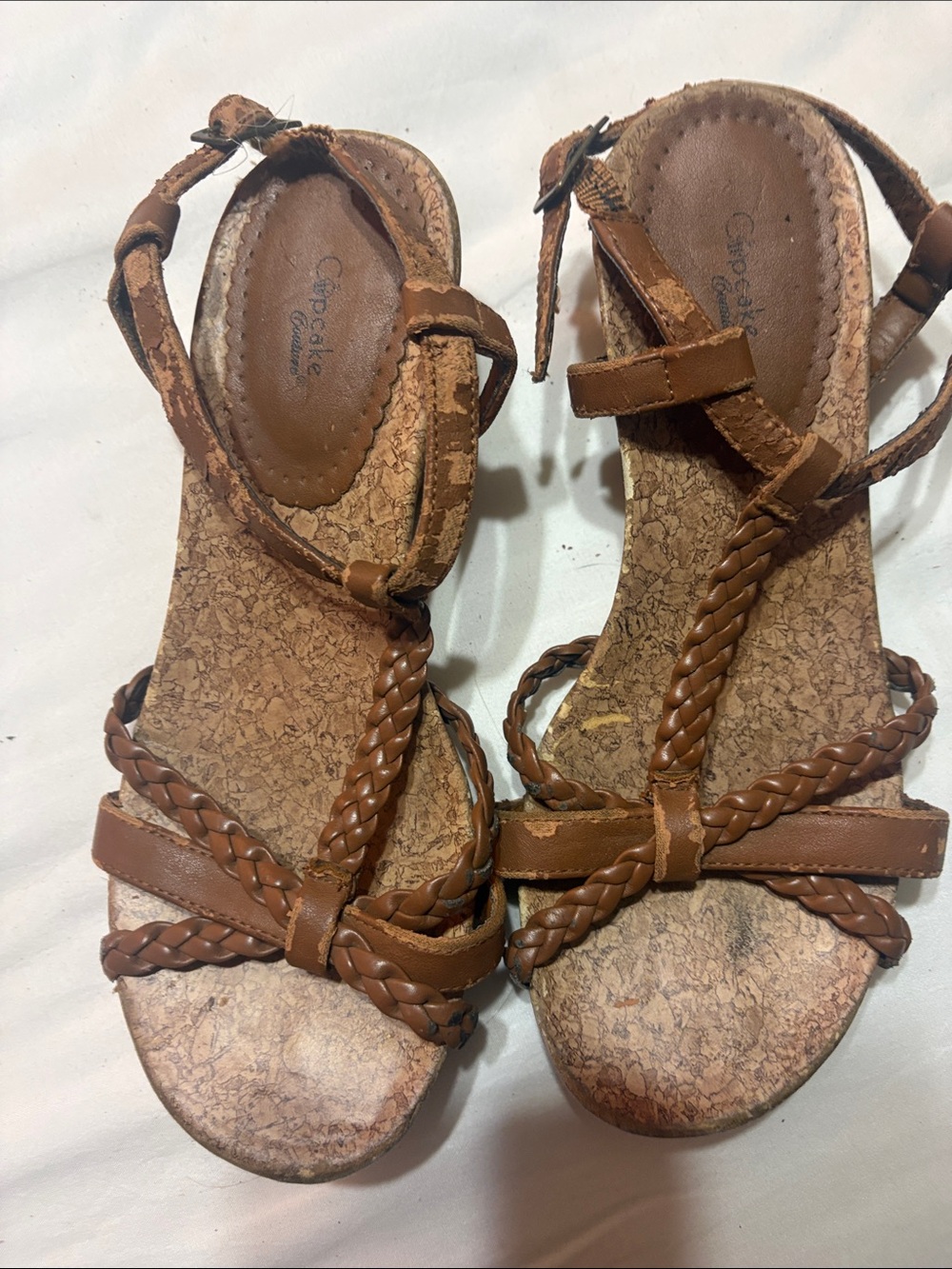 Cupcakes and Cashmere Tan Braided Cork Wedge Sandals